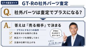 GT-Rの社外パーツ・チューニングが査定でプラスになる条件と売り先の選び方を元査定士が解説するインフォグラフィック